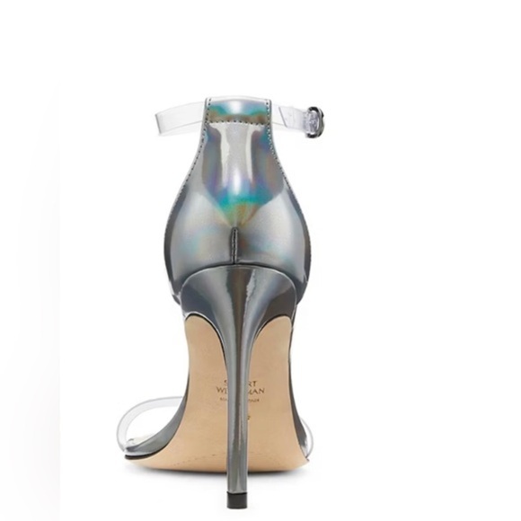 Stuart Weitzman holographic gunmetal NUDISTCURVE 100 stiletto heels size 9.5 new - Picture 7 of 8